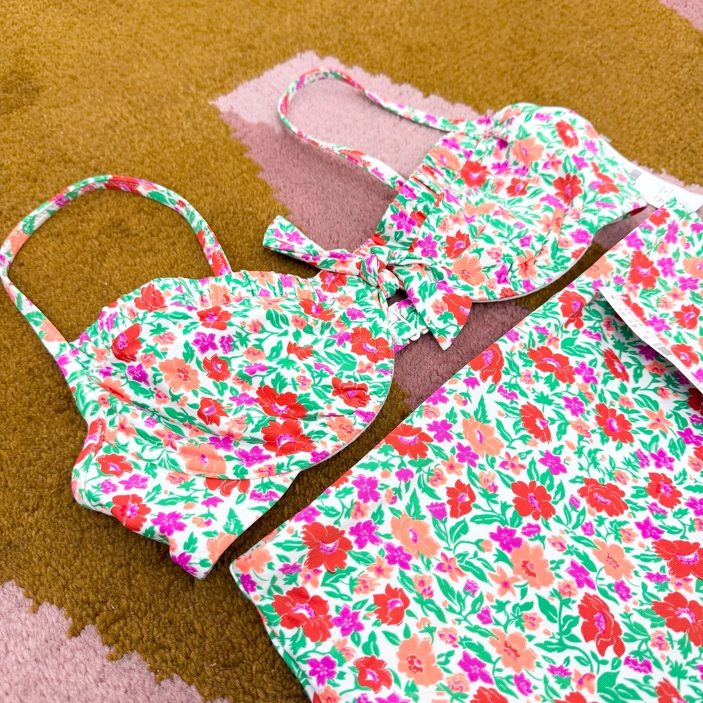 J.Crew Storybook Floral Bikini Set 34B Underwire Top High Waist Bottom Small NWT - Picture 3 of 7